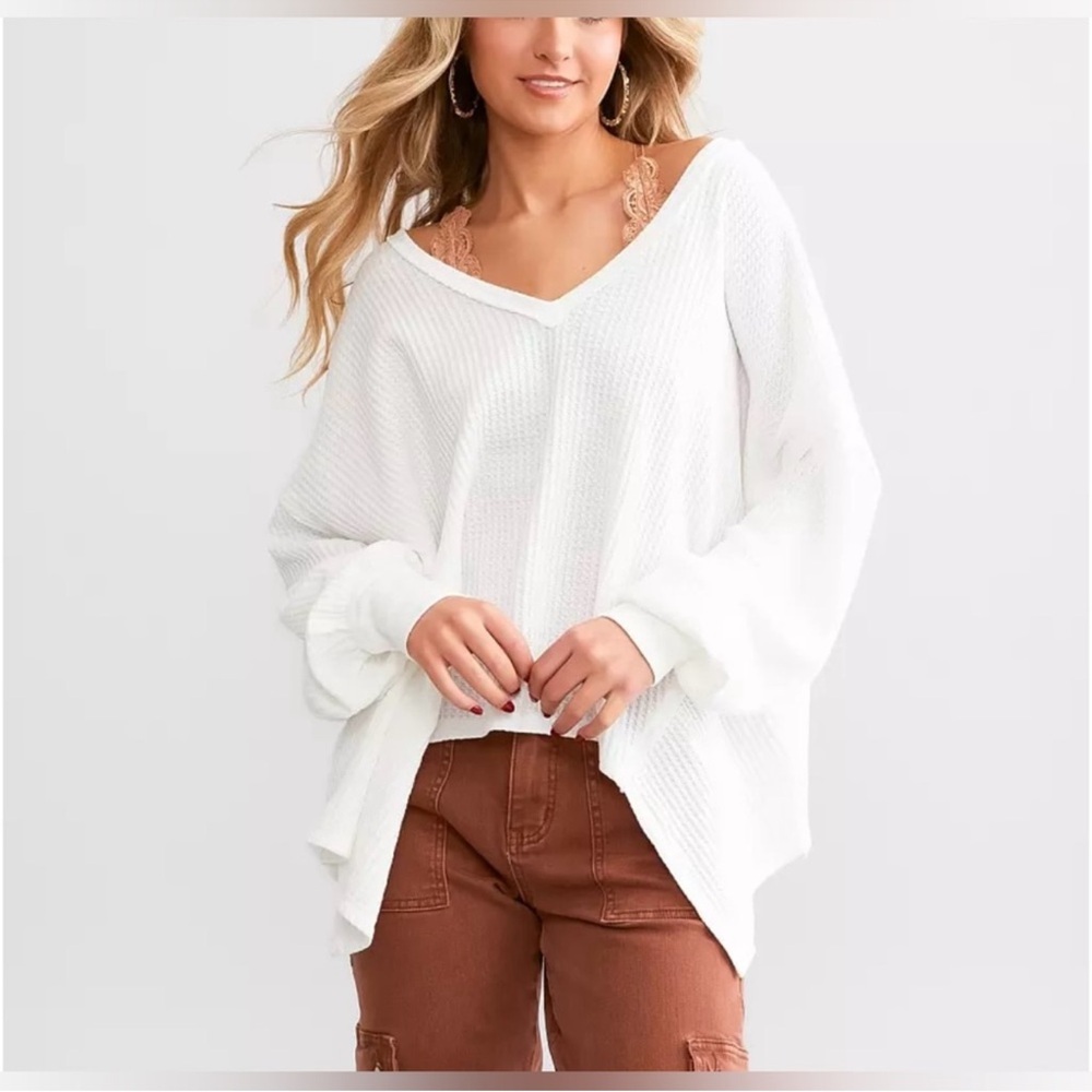 Free People Coraline Thermal Top White / Ivory Large